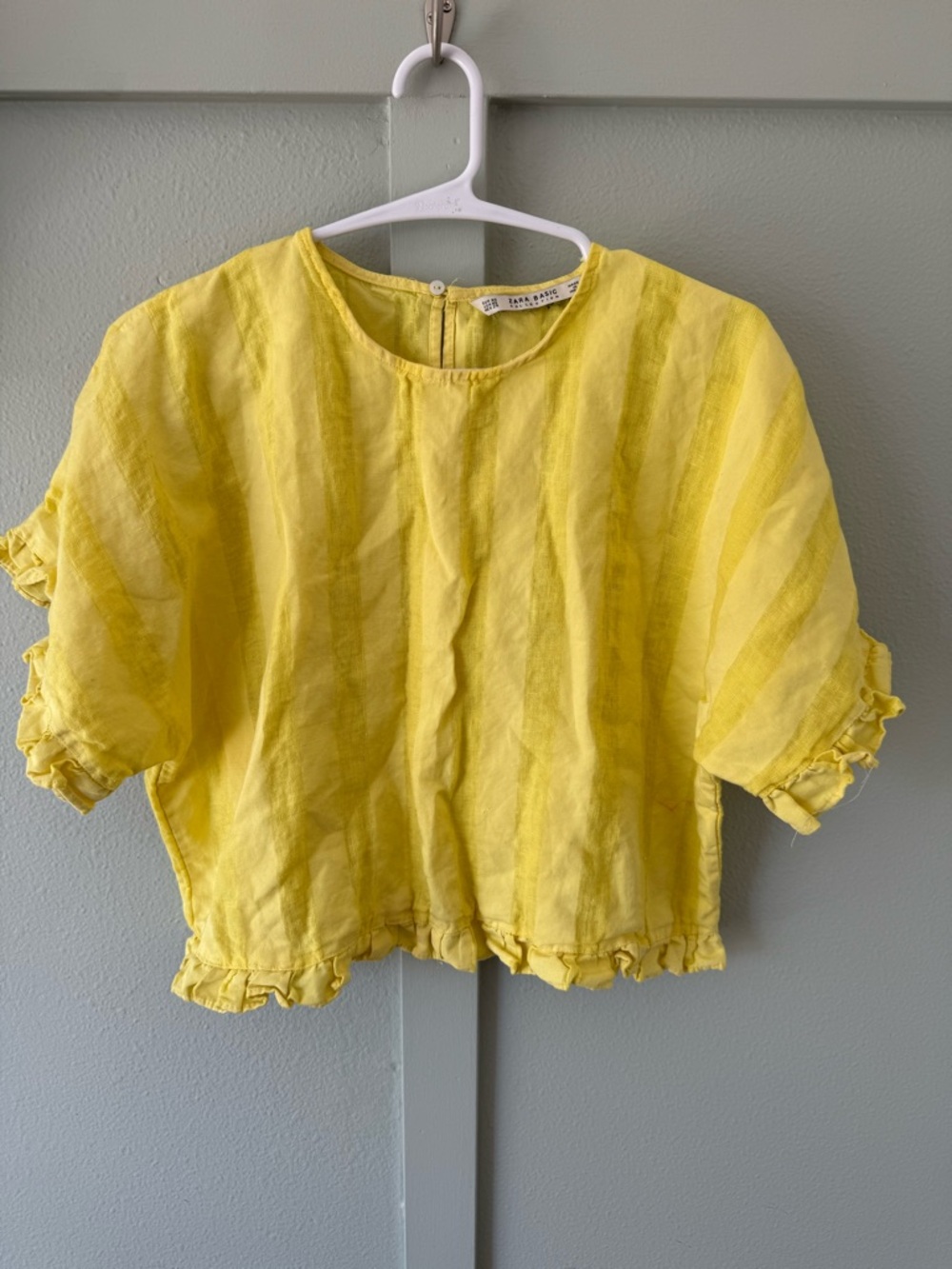Zara Yellow Linen-Blend Round Neck Top